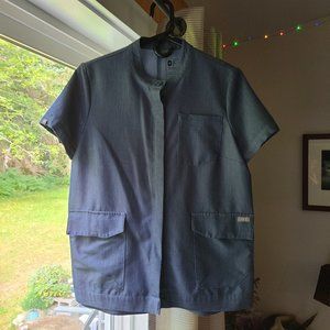 Figs scrub top womens small heather denim mandarin neck